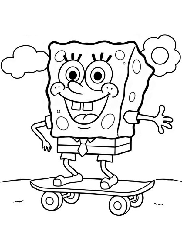Spongebob on a Skateboard Colouring page