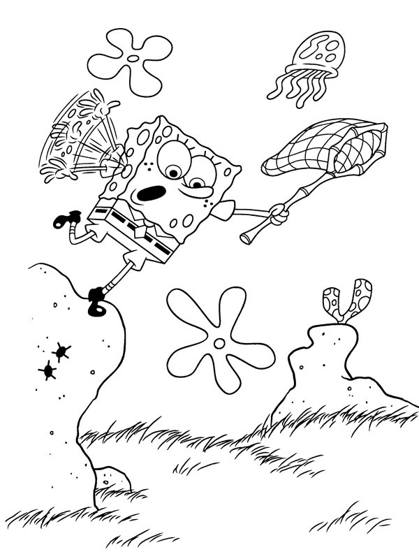 SpongeBob SquarePants catches a jellyfish Colouring page