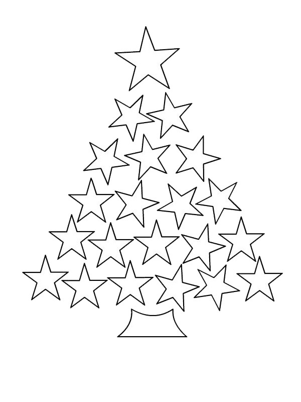 Christmas tree from stars Colouring page