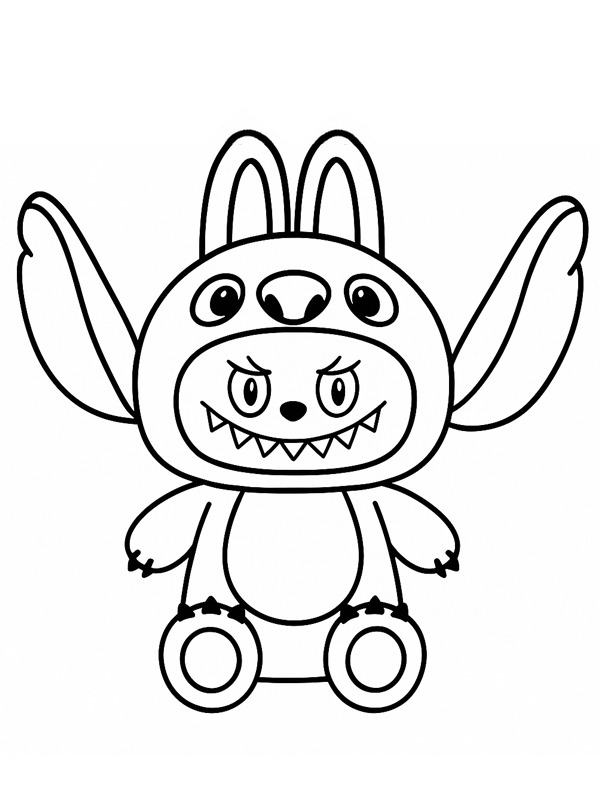 Stitch as Labubu Colouring page