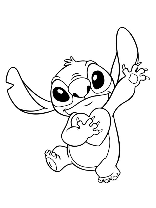 Stitch holds a heart Colouring page