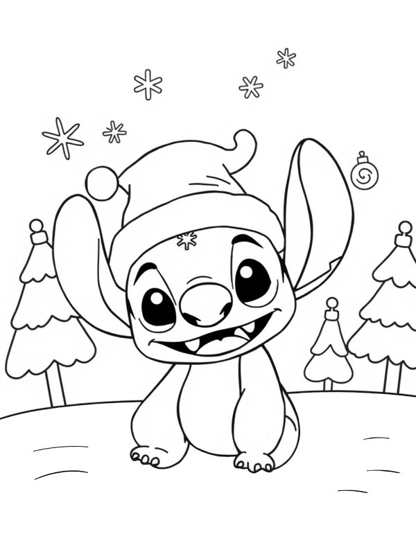 Stitch with Santa hat Colouring page