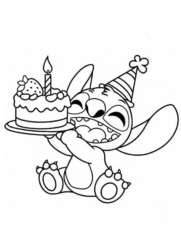 Stitch with cake Colouring page