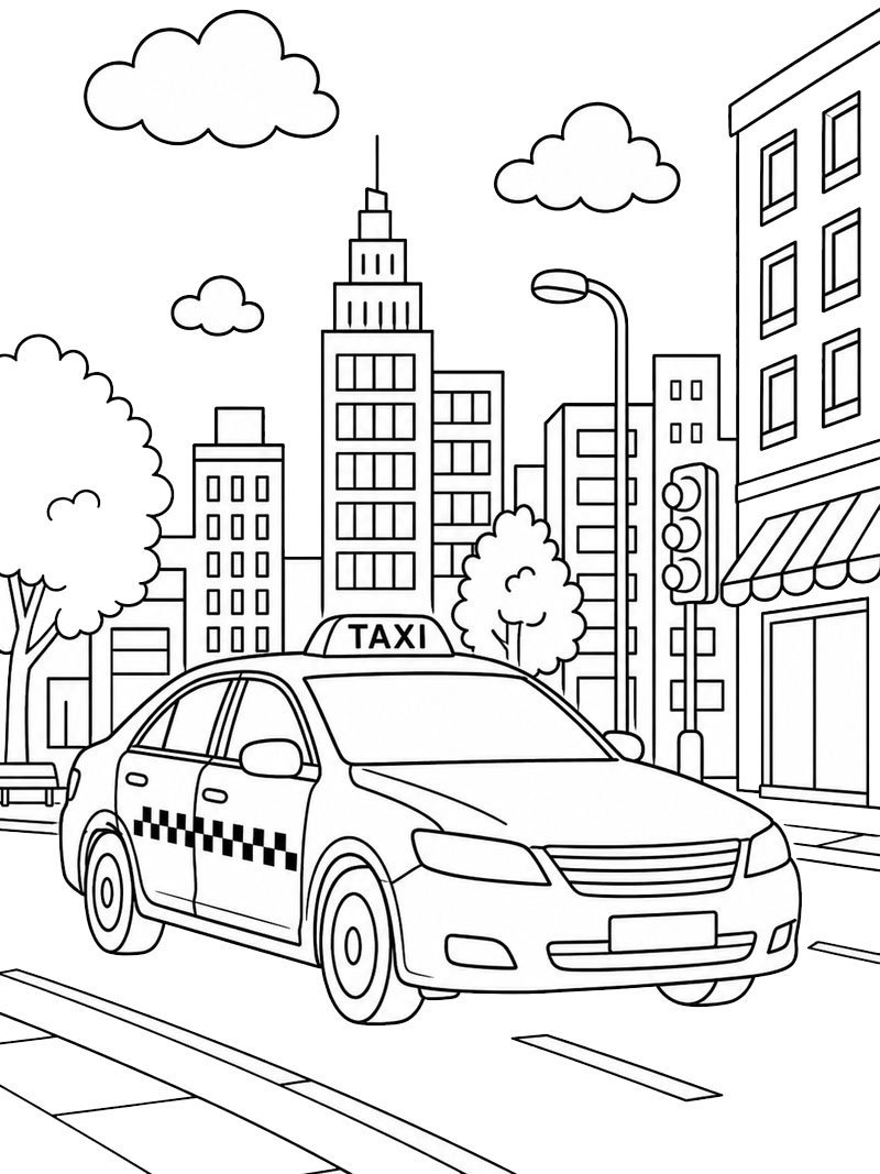 Taxi in the City Colouring page