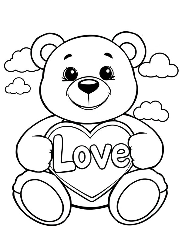 Teddy bear with a heart Colouring page