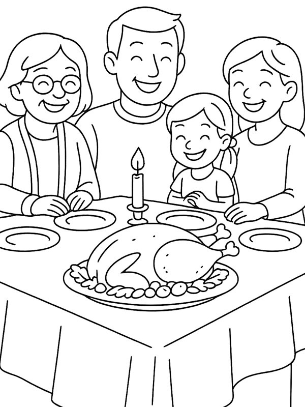 thanksgiving family dinner Colouring page