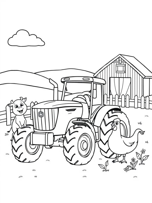 Tractor with animals Colouring page