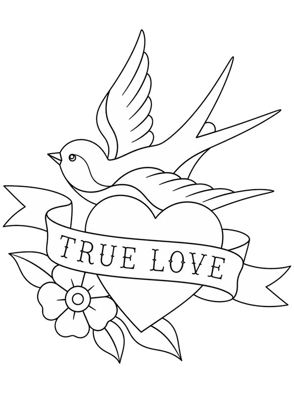True love tattoo Colouring page