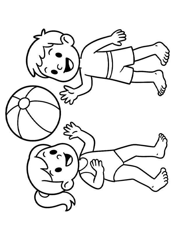 Two kids playing with a beach ball Colouring page Two kids playing with a beach ball Colouring page