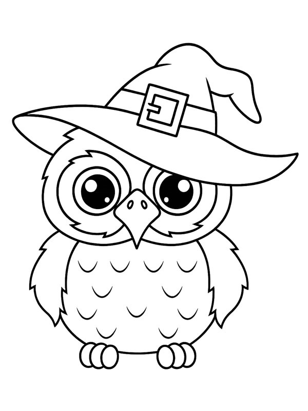 Owl with witch's hat Colouring page