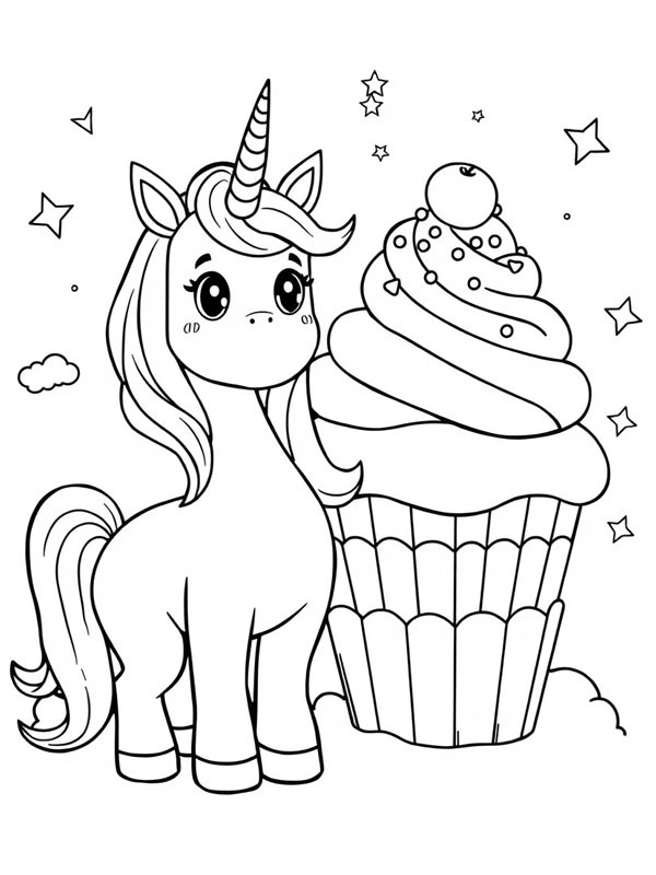 Unicorn cupcake Colouring page