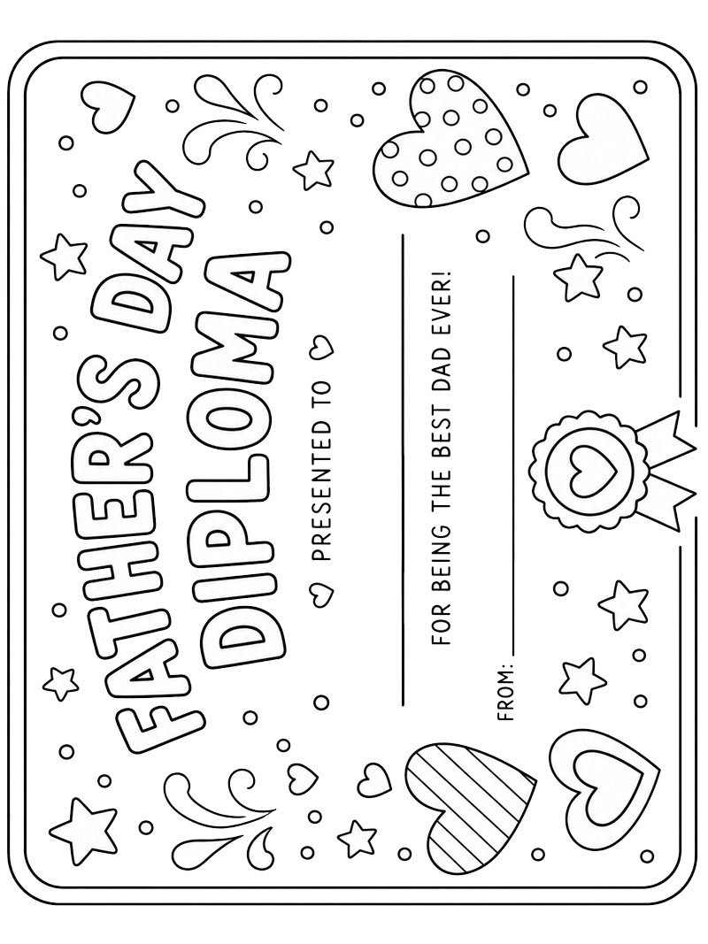Father's Day Certificate Colouring page