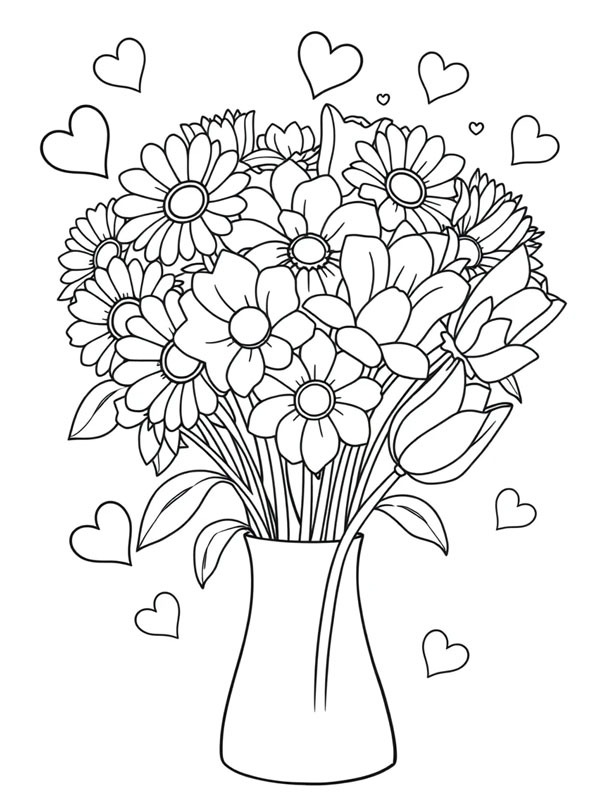 Valentine's bouquet Colouring page