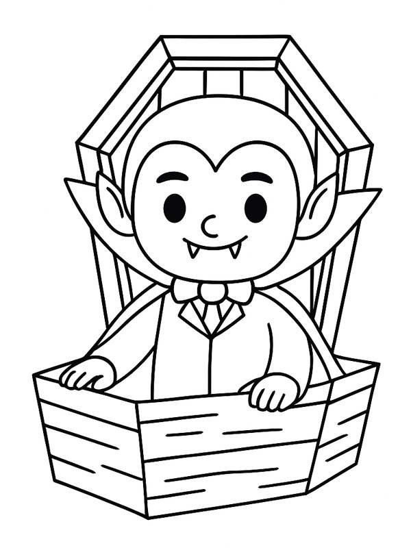 Vampire in coffin Colouring page
