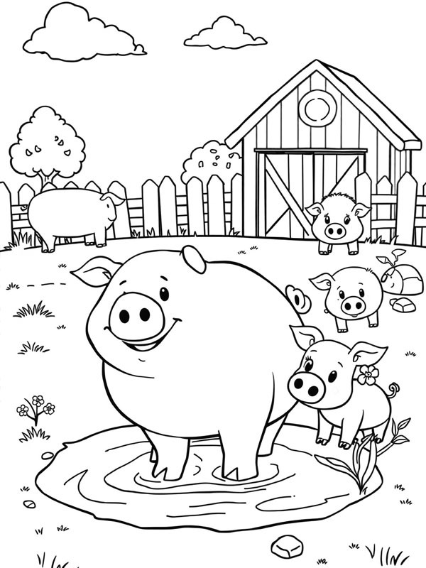 Pigs on the farm Colouring page