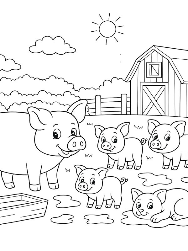 Pig farm Colouring page