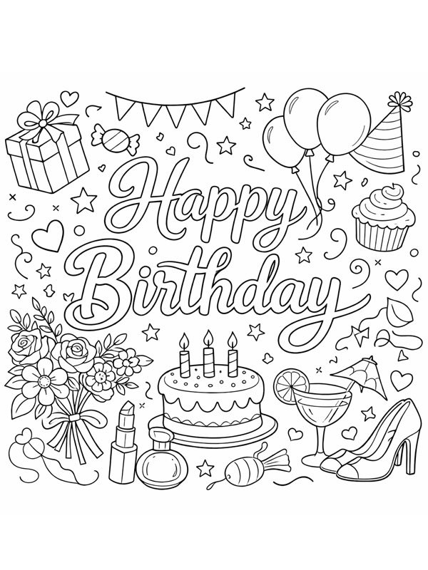 Female birthday card Colouring page
