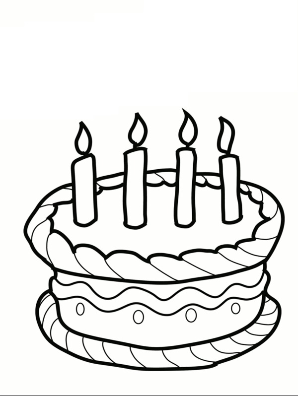 Birthday cake with 4 candles Colouring page