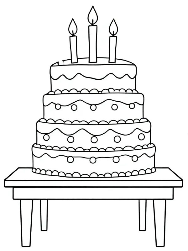Birthday cake on the table Colouring page