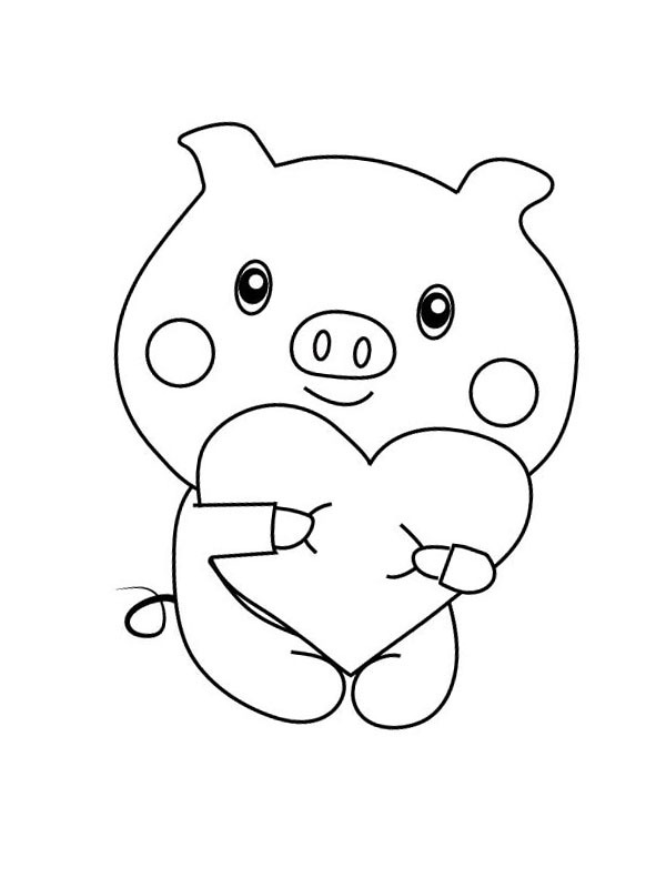 Pig in love Colouring page