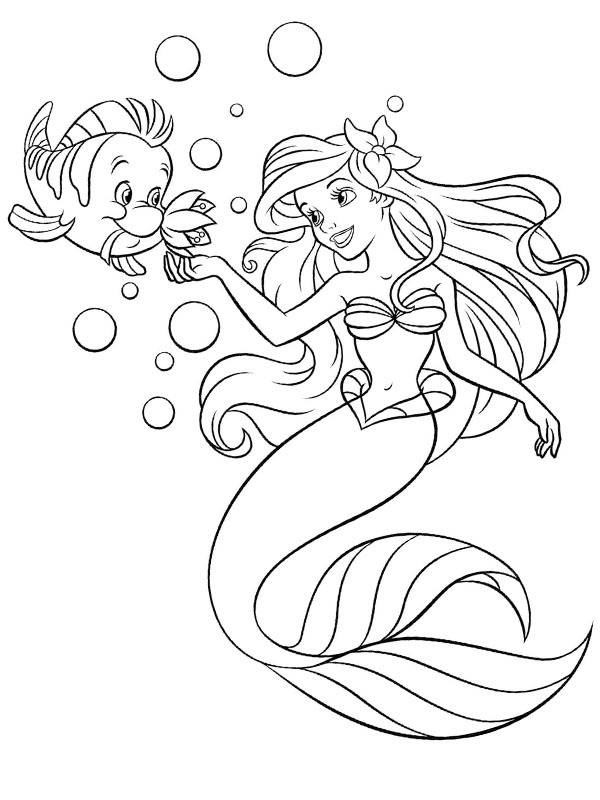 Fish Flounder and Ariel Colouring page