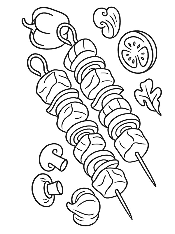 Meat skewers and vegetables Colouring page Meat skewers and vegetables Colouring page