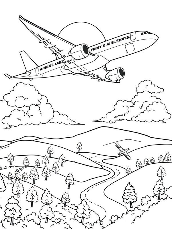Airplane in the sky Colouring page