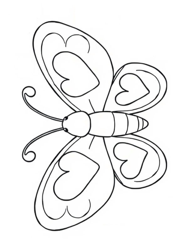 Butterfly with hearts Colouring page