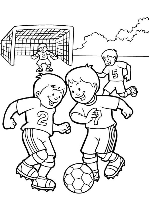 Playing football Colouring page