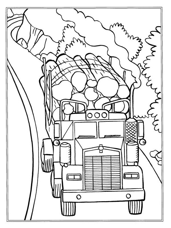 Log truck with logs Colouring page