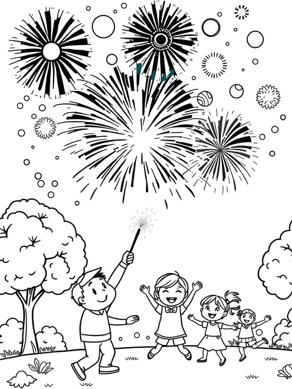 Setting off fireworks Colouring page