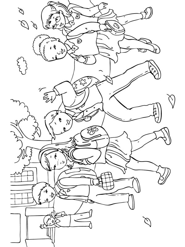 Walking to school Colouring page