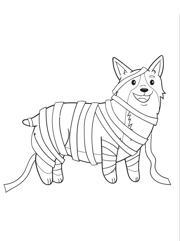 Corgi dog dressed up as a mummy Colouring page