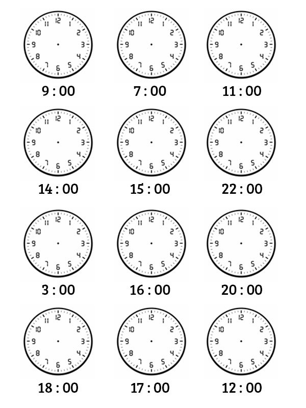 Worksheet Telling the time in whole hours Colouring page