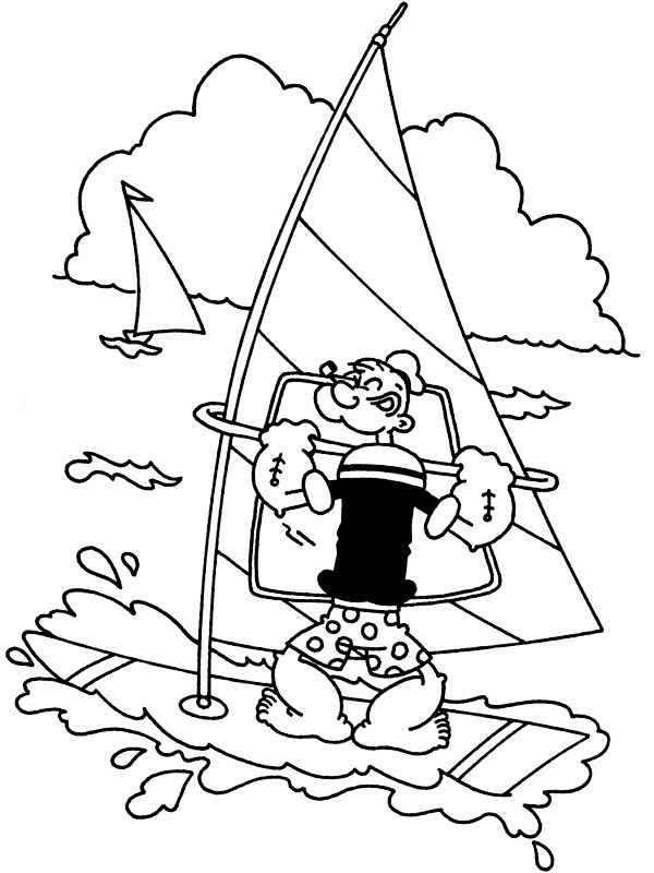 Windsurfer Popeye Colouring page