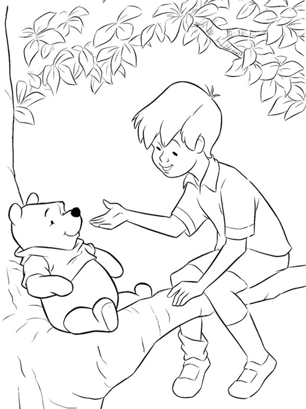 Winnie the Pooh and Christopher Robin Colouring page