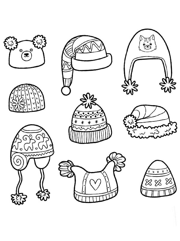 Winter hats Colouring page