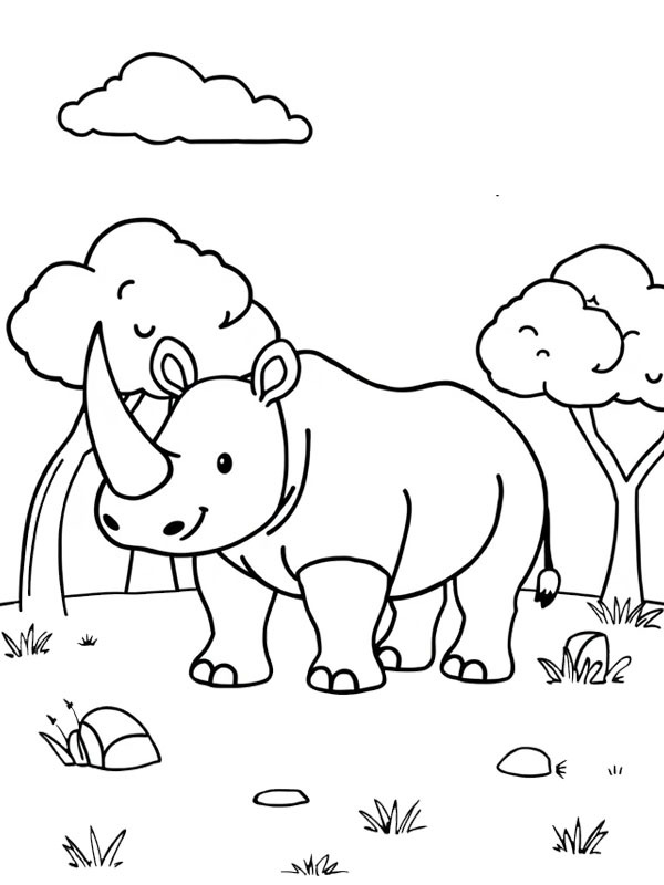 White rhino Colouring page