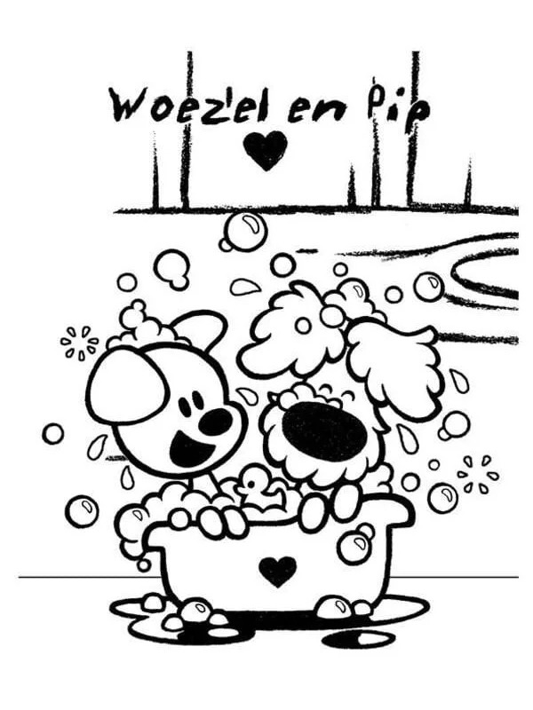 Woozle and pip in the bath tub Colouring page