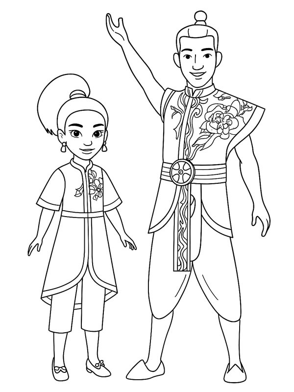 Young Raya and Chief Benja Colouring page Young Raya and Chief Benja Colouring page