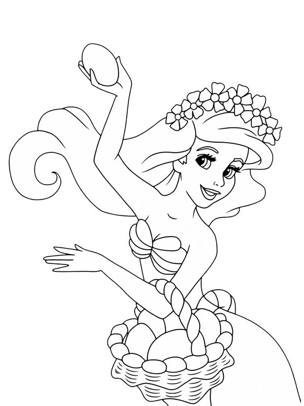 Mermaid Ariel with Easter eggs Colouring page Mermaid Ariel with Easter eggs Colouring page