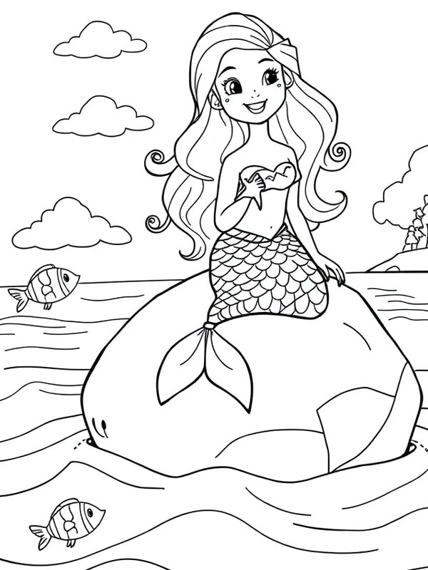 Mermaid on a stone Colouring page