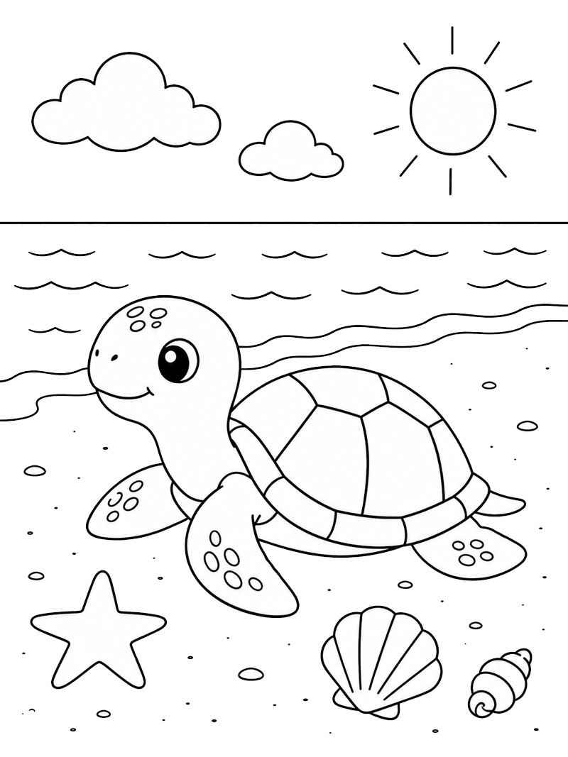 Sea Turtle on the Beach Colouring page