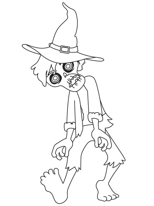 Zombie with witch hat Colouring page