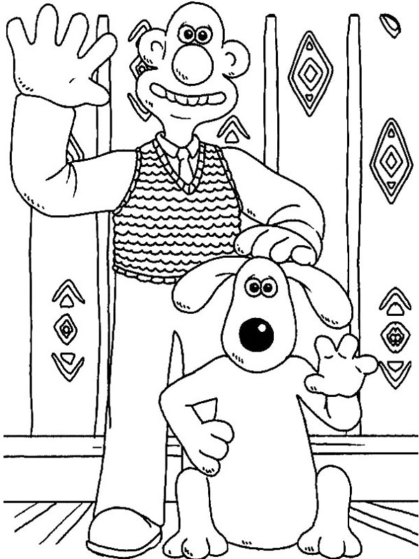Waving hand Wallace and Gromit Colouring page
