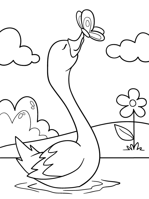 Swann kisses butterfly Colouring page